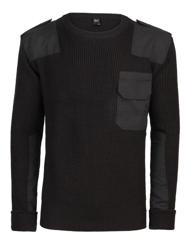 Pull Brandit BW en maille polyacrylique renforts coton épaules et coudes poche poitrine