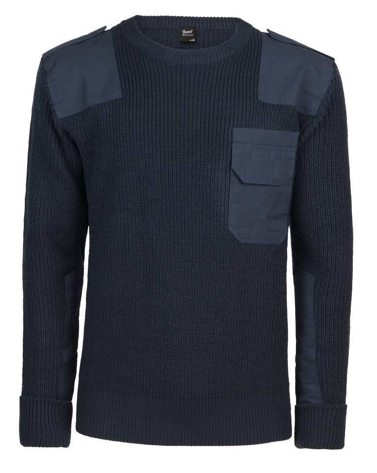 Pull Brandit BW en maille polyacrylique renforts coton épaules et coudes poche poitrine