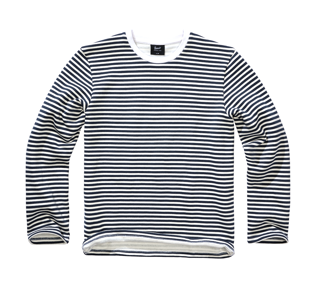 Sweat Brandit Marine en coton molleton gratté col rond et manches longues rayées