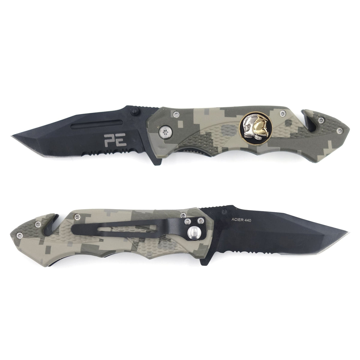 Couteau pliant Survival Sapeurs-Pompiers lame acier 440 de 8,5 cm avec étui