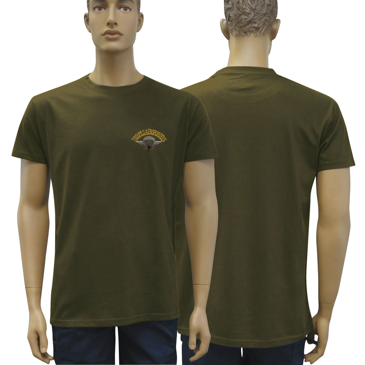 T-shirt uni brodé troupes aéroportées coton peigné 180 g/m² manches courtes