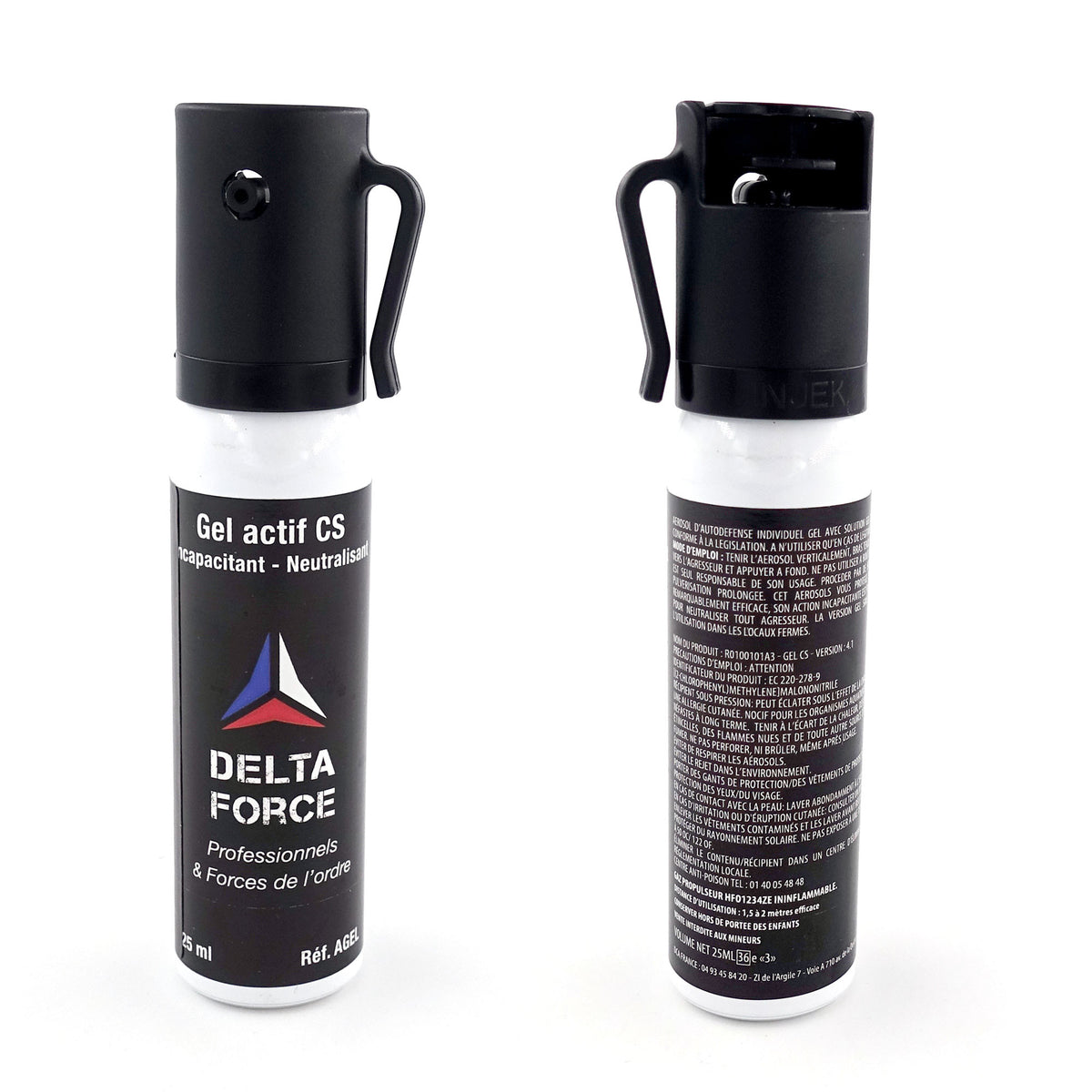 Aérosol de défense Delta Force gel au CS 25 ml à jet directif catégorie D