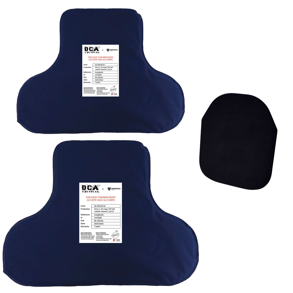 Pack balistique 2 plaques NIJ IIIA et plaque anti-trauma mousse 9,5 mm