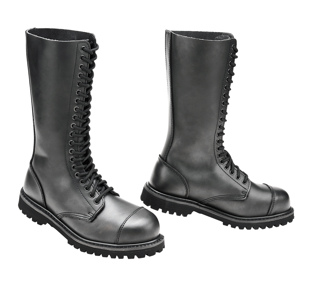 Bottes Brandit Phantom 20 œillets cuir tige très haute coque d'acier semelle vissée