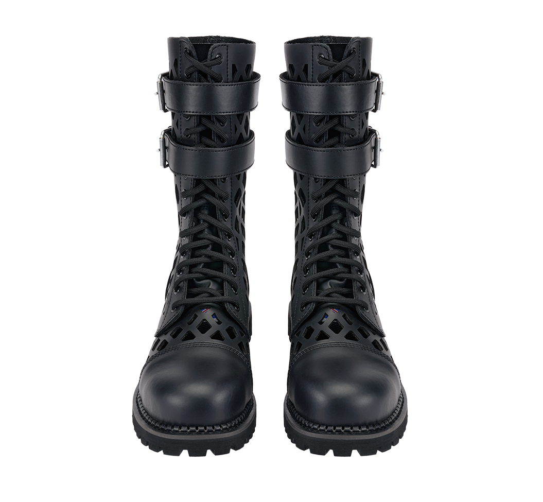 Bottes Brandit Grid Phantom cuir 14 œillets tige ajourée deux boucles coque d'acier