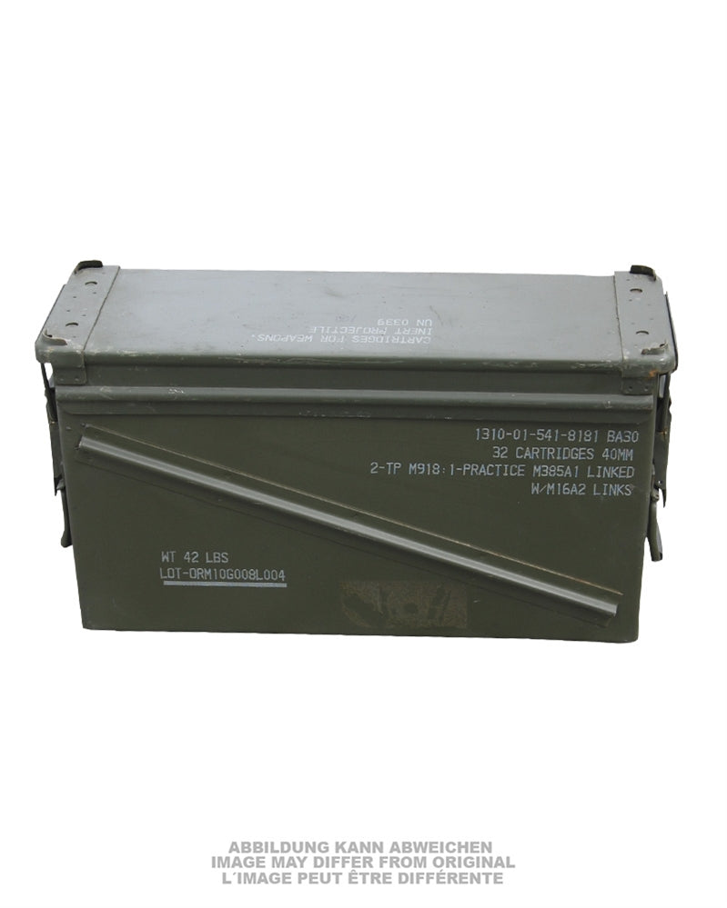 Grande caisse à munitions métallique US 40 mm de 44 x 25 x 14 cm, occasion