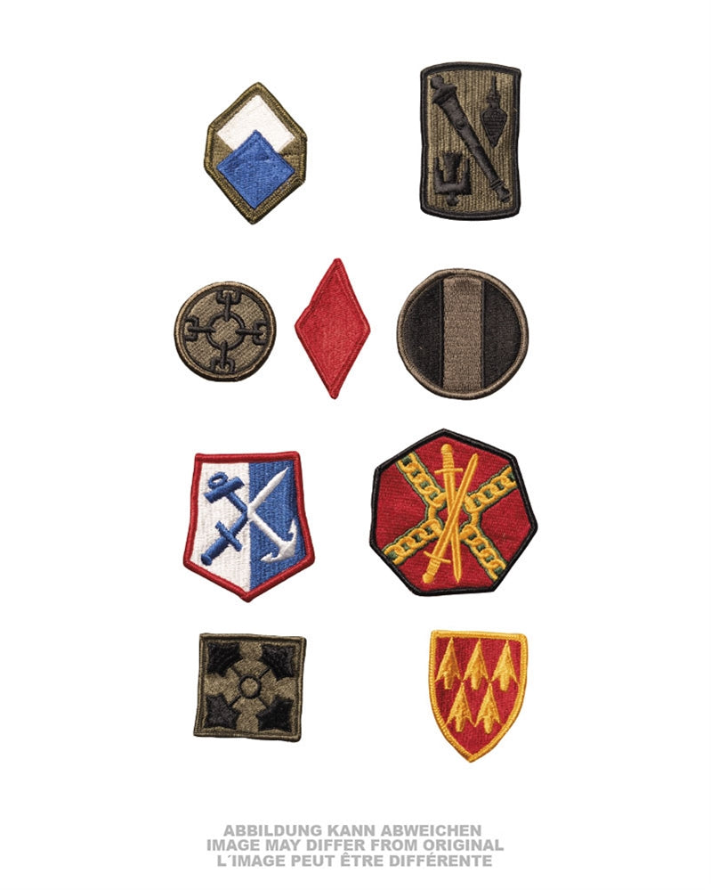 Assortiment de vingt-cinq écussons textiles US, lot mélangé de fonds ancien