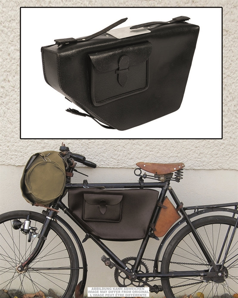 Sacoche de vélo au modèle militaire suisse en cuir de forme trapèze, stock ancien