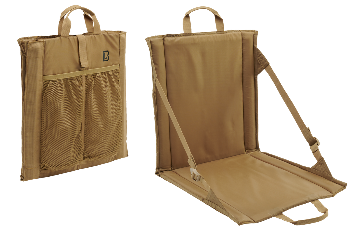 Siège pliant Brandit Foldable Seat 40 x 38 cm dossier inclinable et poche filet double