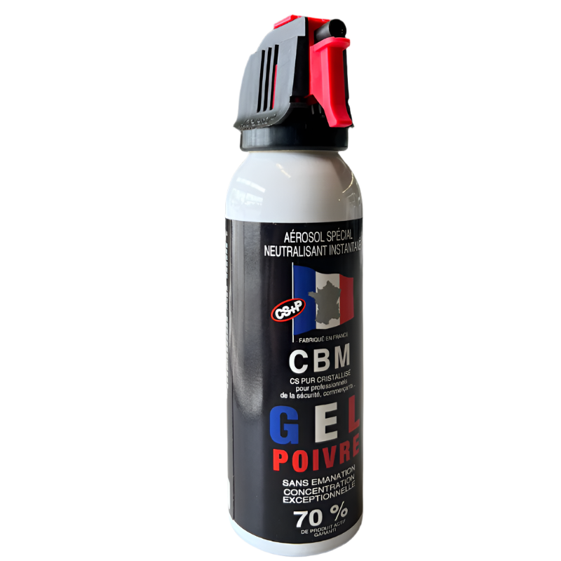 Aérosol de défense CBM gaz lacrymogène au poivre OC + Capot Accusol 100 ml