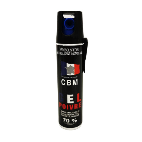 Aérosol de défense CBM gaz lacrymogène au poivre OC + Capot Standard 75 ml