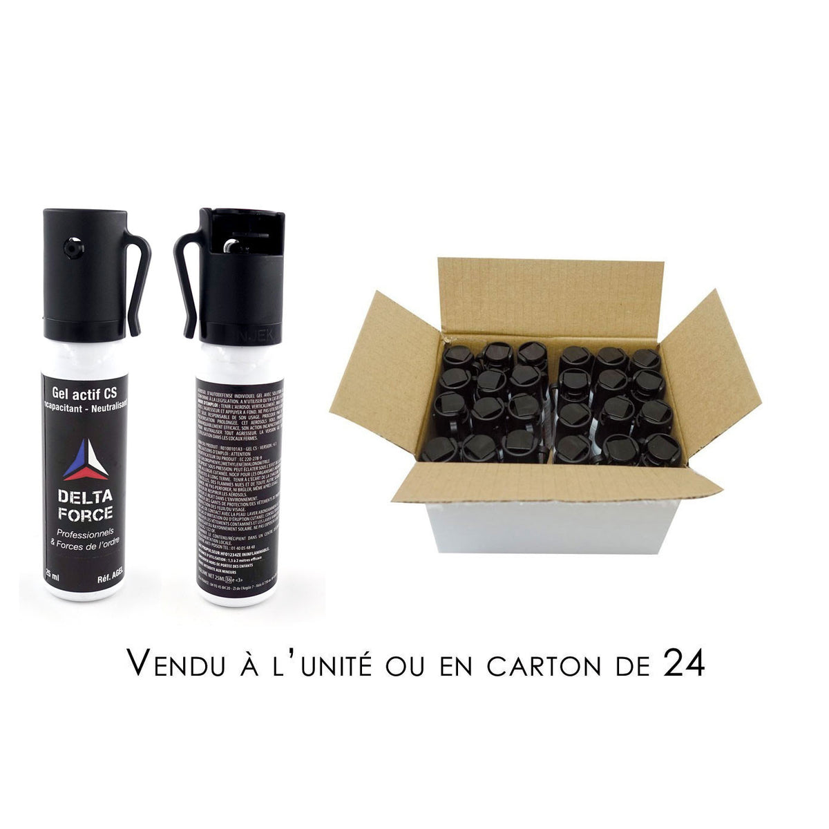 Aérosol de défense Delta Force gel au CS 25 ml à jet directif catégorie D