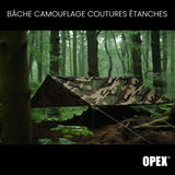 Bâche de bivouac OPEX polyester ripstop 210T 3 x 3 m et 9 points d'ancrage