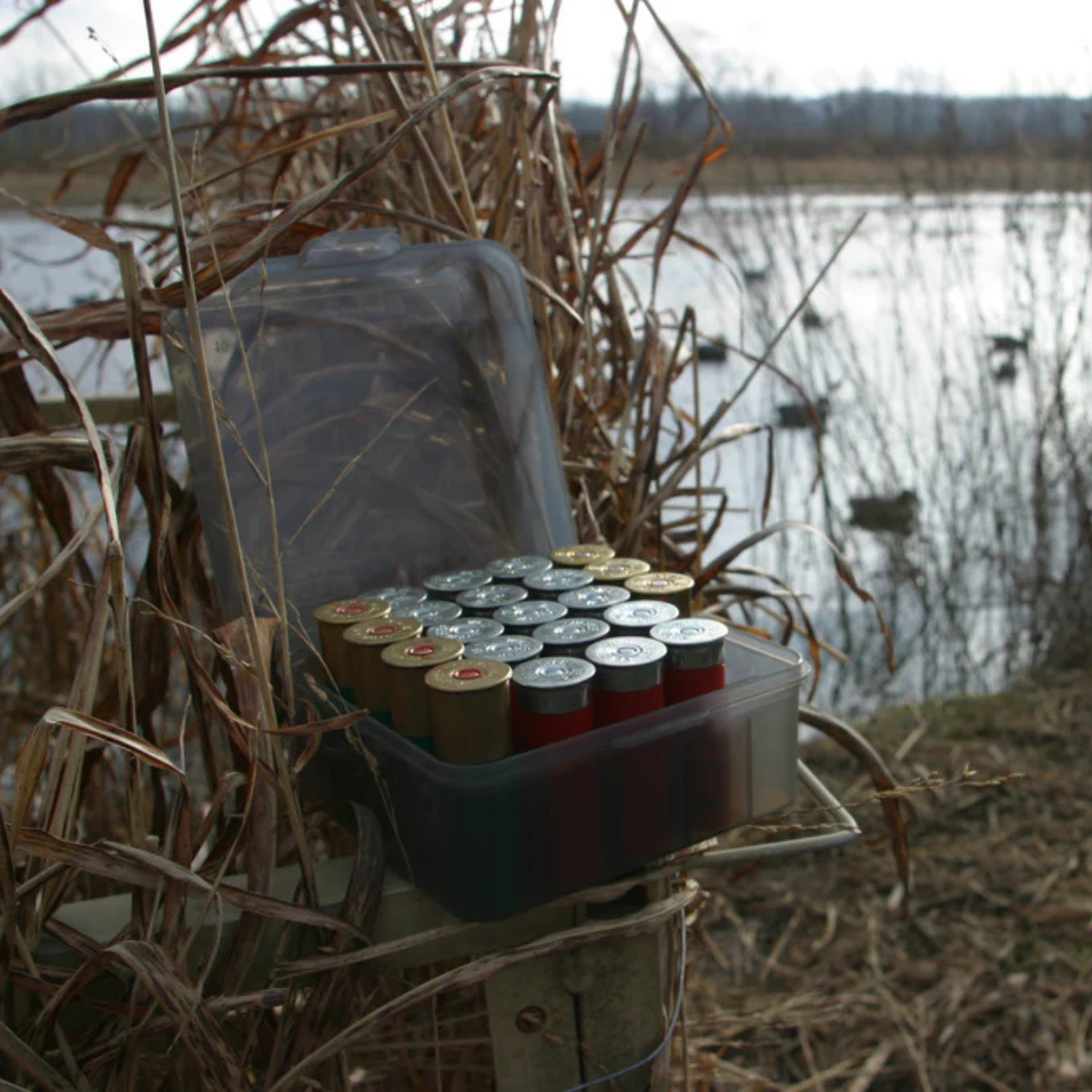 Boîte de rangement MTM compartimentée pour 25 cartouches calibre 12 / 16 / 20