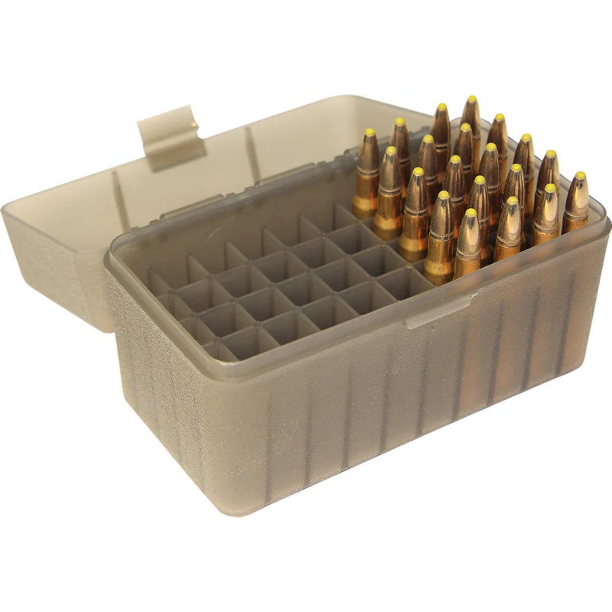 Boîte de rangement MTM compartimentée pour 50 cartouches calibre .300 / .45-70 / 7mm