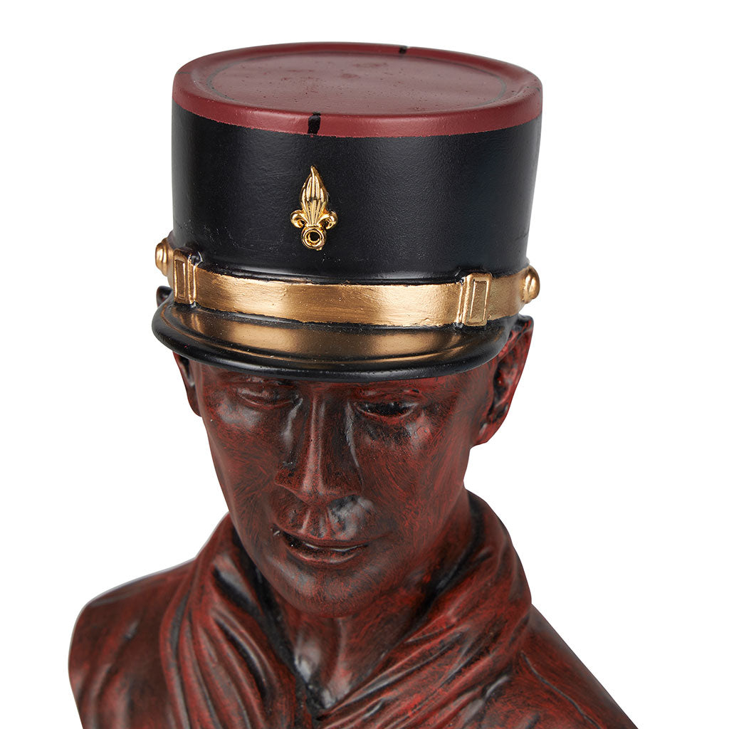 Buste de légionnaire Ares képi noir résine imitation bois socle en marbre