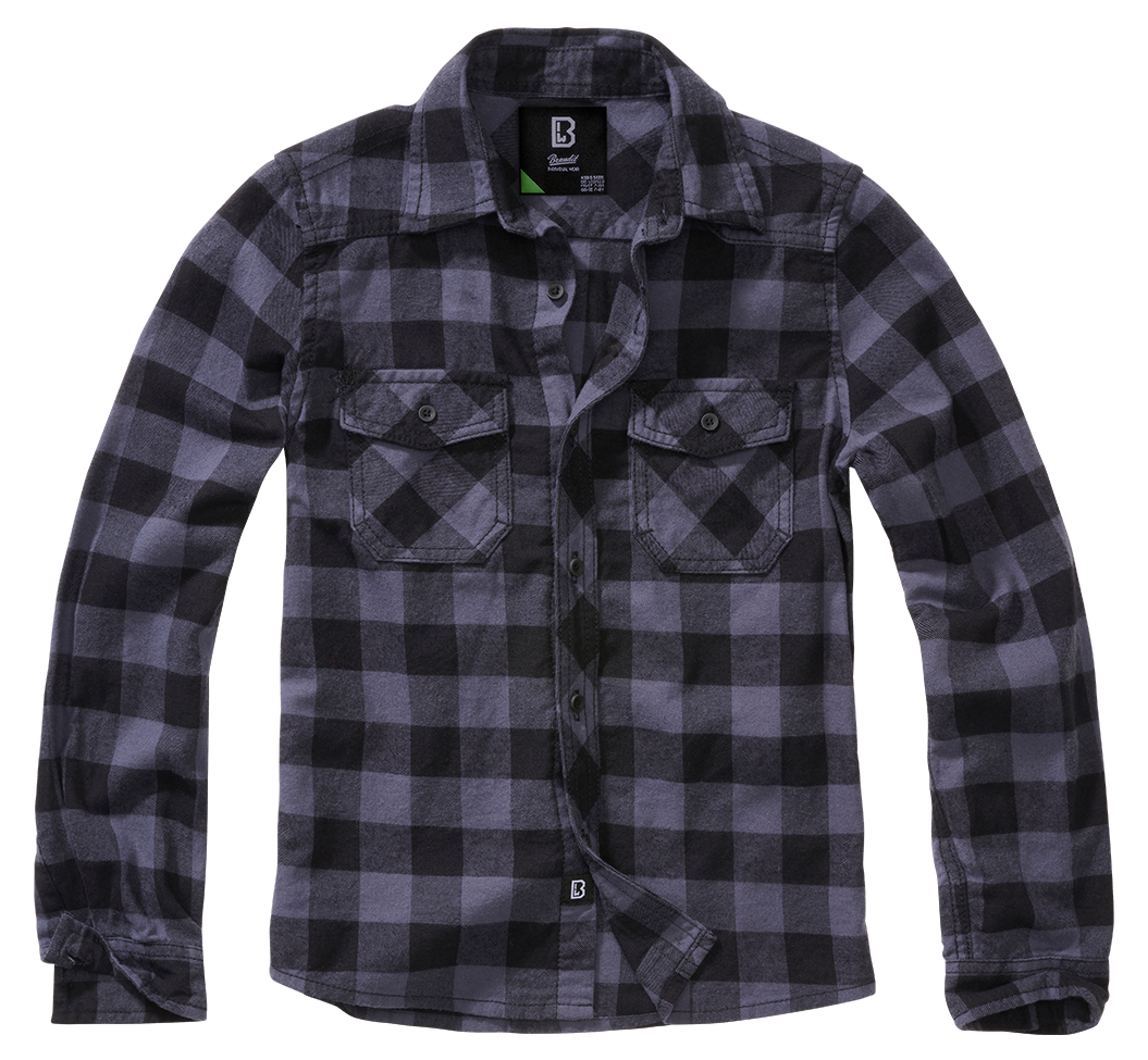 Chemise enfant Brandit à carreaux en flanelle de coton manches longues deux poches