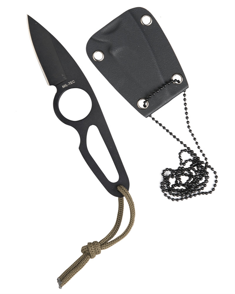 Couteau de cou Mil-Tec 16 cm lame 6 cm en acier avec étui Kydex et chaîne
