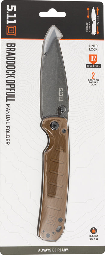 Couteau pliant 5.11 Tactical Braddock acier D2 lame drop point 89 mm