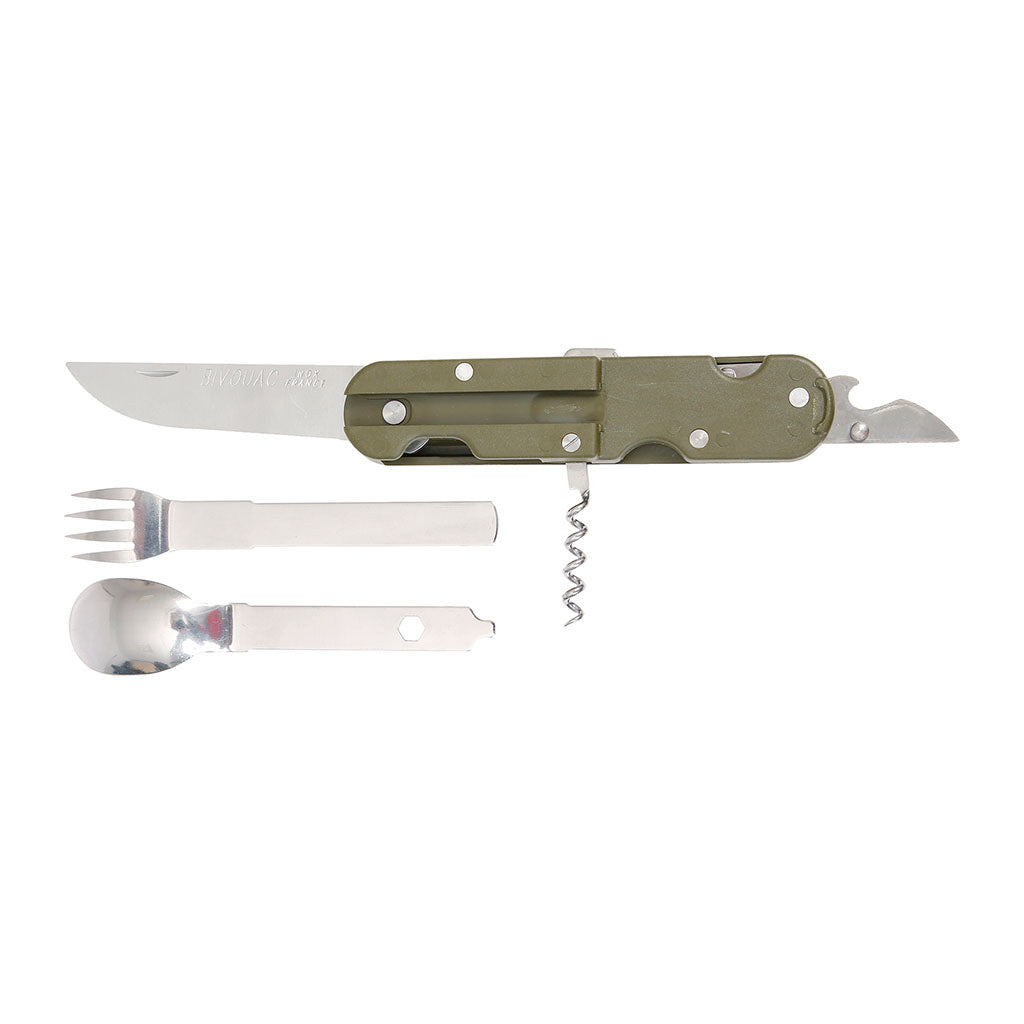 Couteau pliant Ares Bivouac Original six fonctions avec couverts et ouvre-boîte intégrés