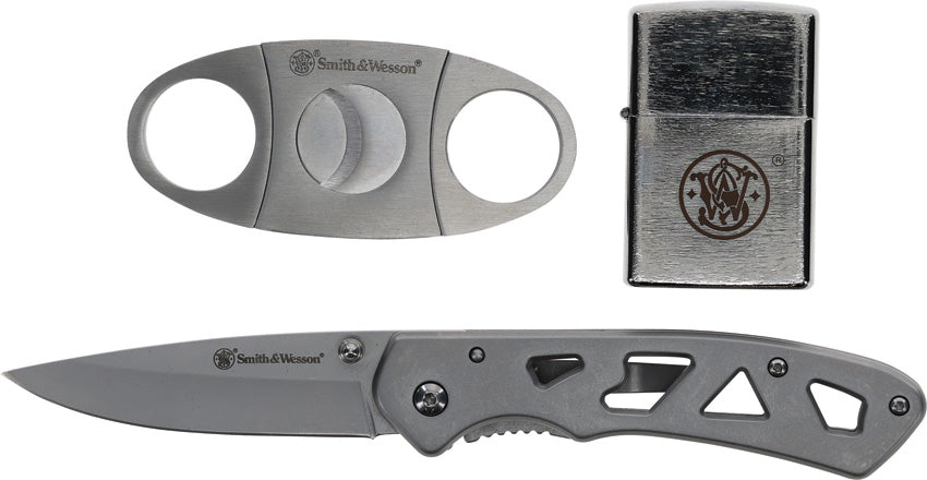 Couteau pliant Smith & Wesson coupe-cigare lame 76 mm manche acier inoxydable