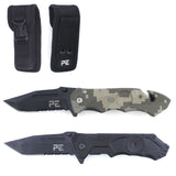 Couteau pliant Survival lame acier 440 de 8,5 cm, cran de sûreté et étui