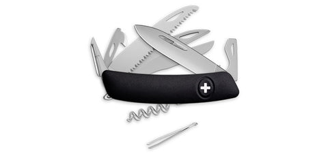 Couteau suisse Swiza D09 Allmatt synthétique 9 outils scie ciseaux tire-bouchon anneau