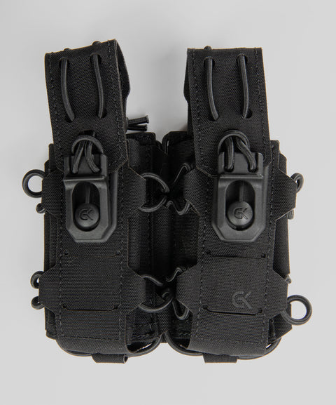 Double porte-chargeur 9 mm GK Dutycall côte à côte sur platine MOLLE