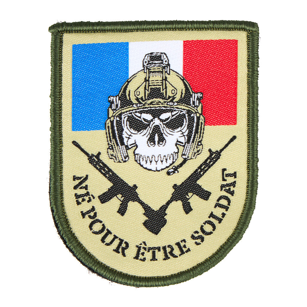 Écusson tissé Ares Né pour être soldat à dos auto-agrippant pour veste et sac