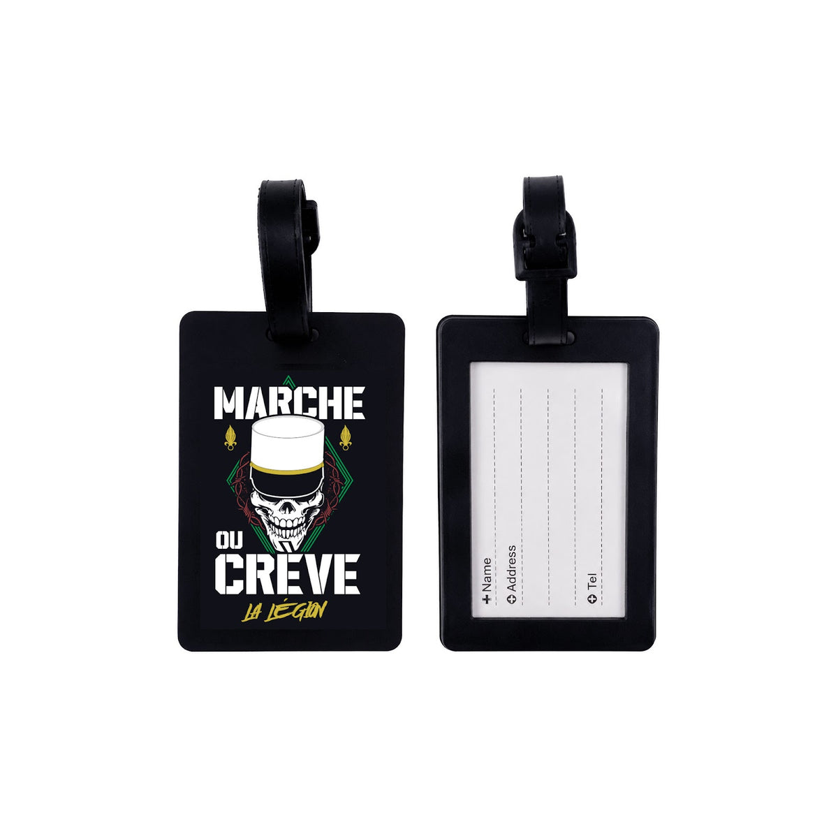 Étiquette de bagage en rubber 10 x 6,5 cm avec fiche d'identification au dos