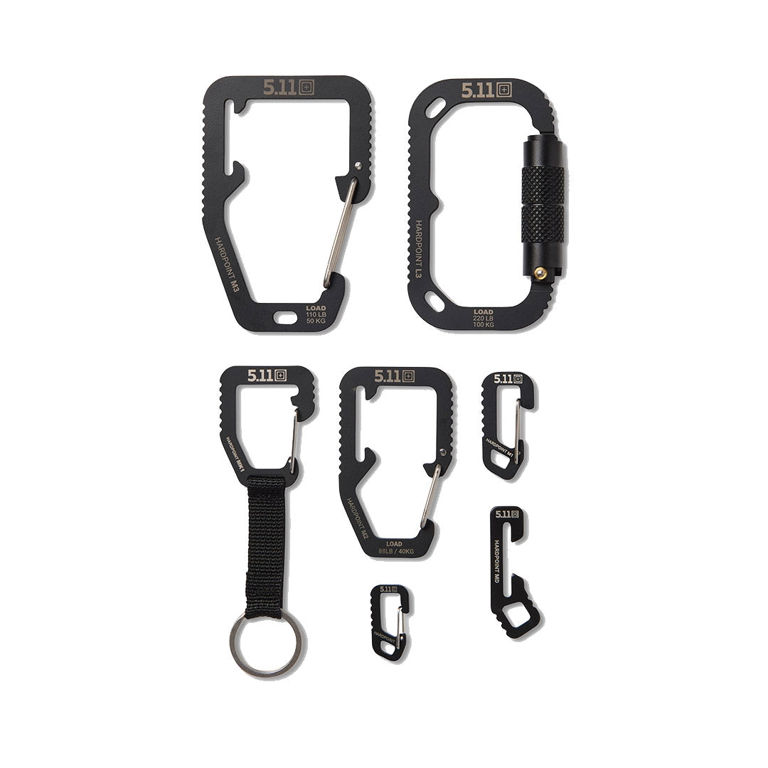 Kit Hardpoint six mousquetons 5.11 Tactical acier boîte de présentation
