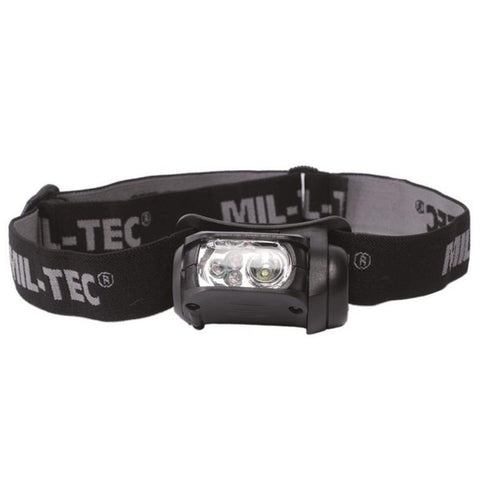 Lampe frontale Mil-Tec à quatre LED multicolores 65 lumens avec fixation MOLLE et autonomie 18 heures