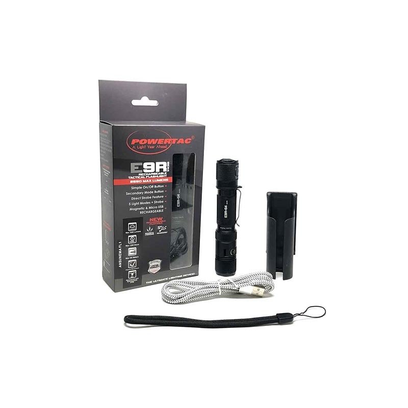 Lampe torche Powertac E9R GEN4 2 550 lumens 9 703 candela sur accumulateur 18650