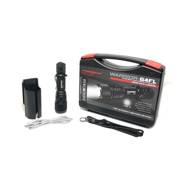 Lampe torche Powertac Warrior G4-FL 4 200 lumens faisceau large portée 214 mètres