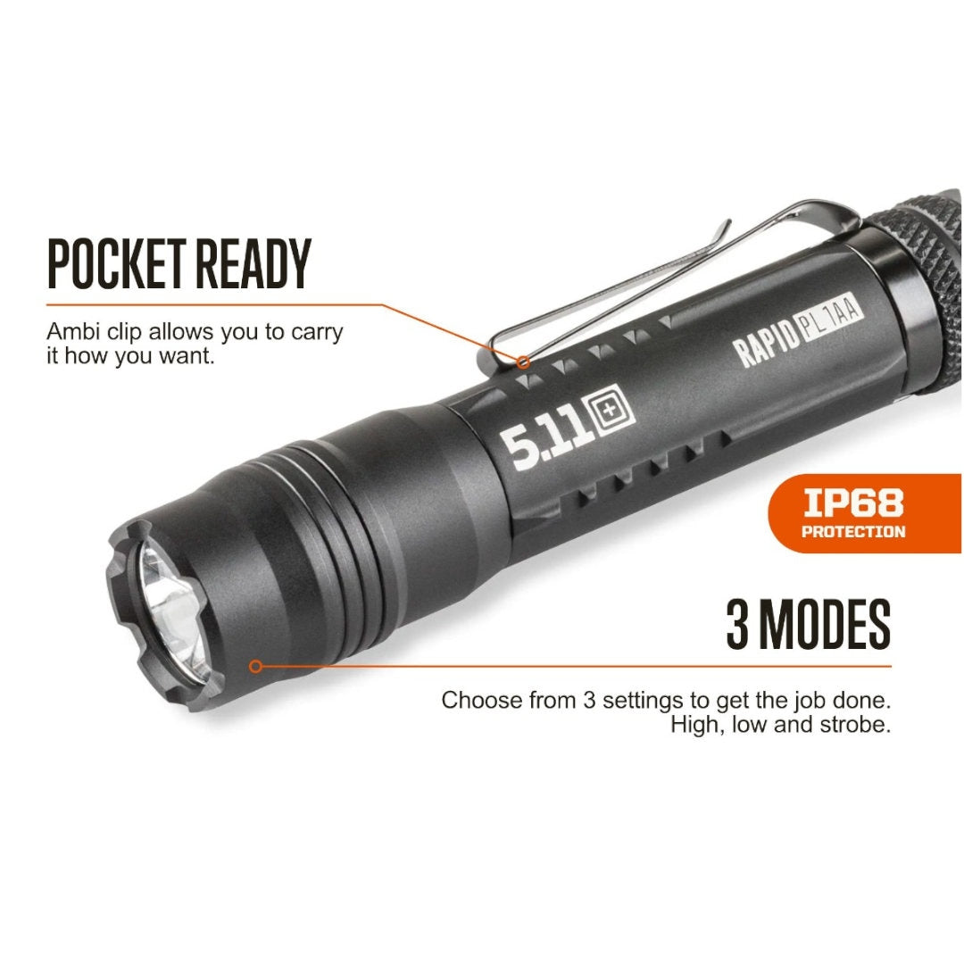 Lampe torche Rapid PL 1AA 5.11 Tactical aluminium aéronautique 330 lumens IP68