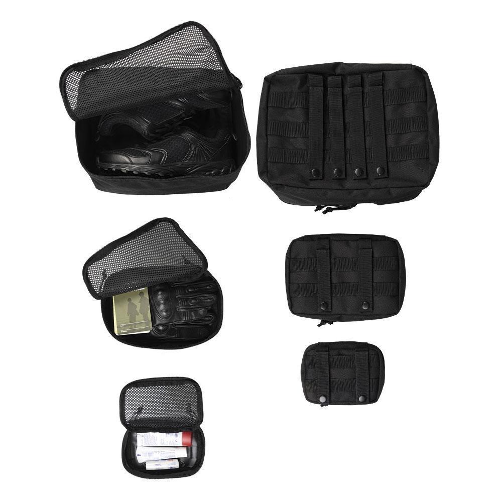 Lot de 3 pochettes de rangement Mil-Tec à couvercle mesh polyester PVC avec fixation MOLLE