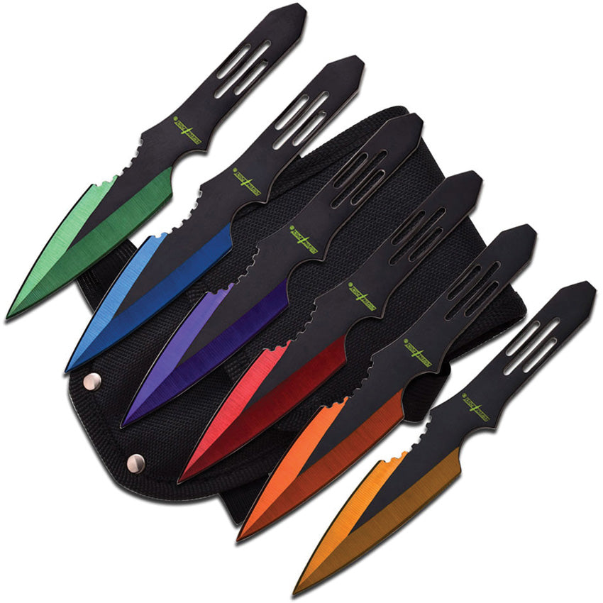 Lot de 6 couteaux de lancer Perfect Point PP-595 monobloc 14 cm avec étui de cuisse