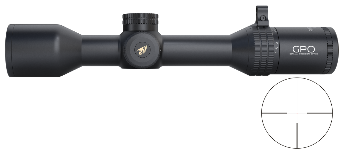 Lunette GPO Spectra 8X - 1,6-13x44 grossissement 1,6-13 x 44 mm champ 25,6 m – 3,2 m à 100 mètres