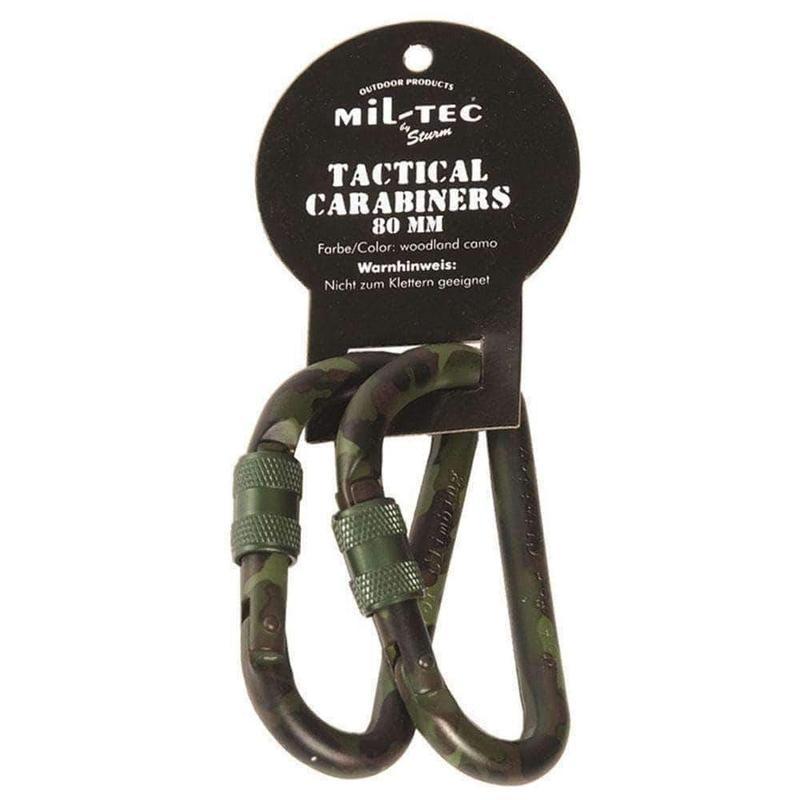 Mousquetons utilitaires Mil-Tec Tactical alliage aluminium 8 cm vendus par paire (non certifiés escalade ni secours)