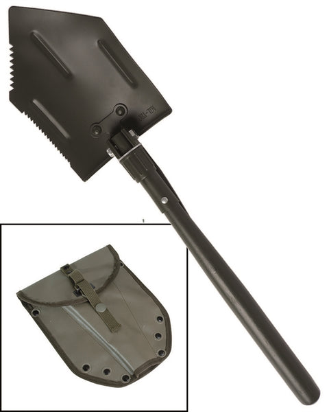 Pelle pliable type US Mil-Tec avec pioche manche en bois 780 g et housse de lame
