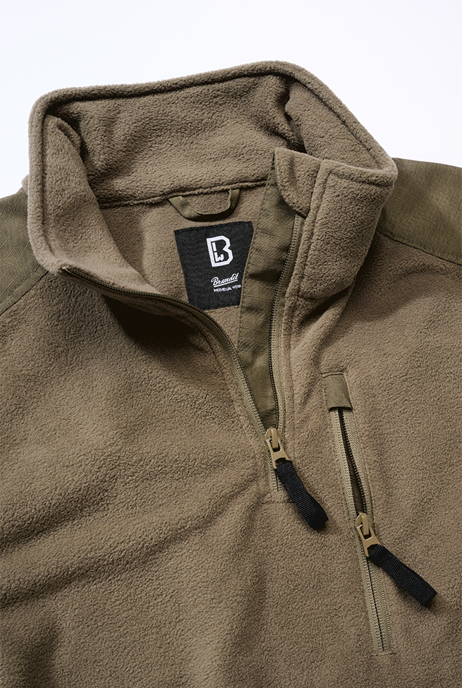 Polaire Brandit Fleece Troyer Ripstop 170 g/m² épaules et coudes renforcés poche de bras