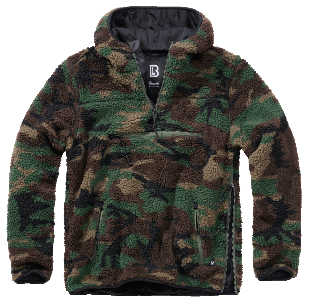 Polaire Brandit Teddyfleece Worker à capuche doublée quatre poches fermeture centrale