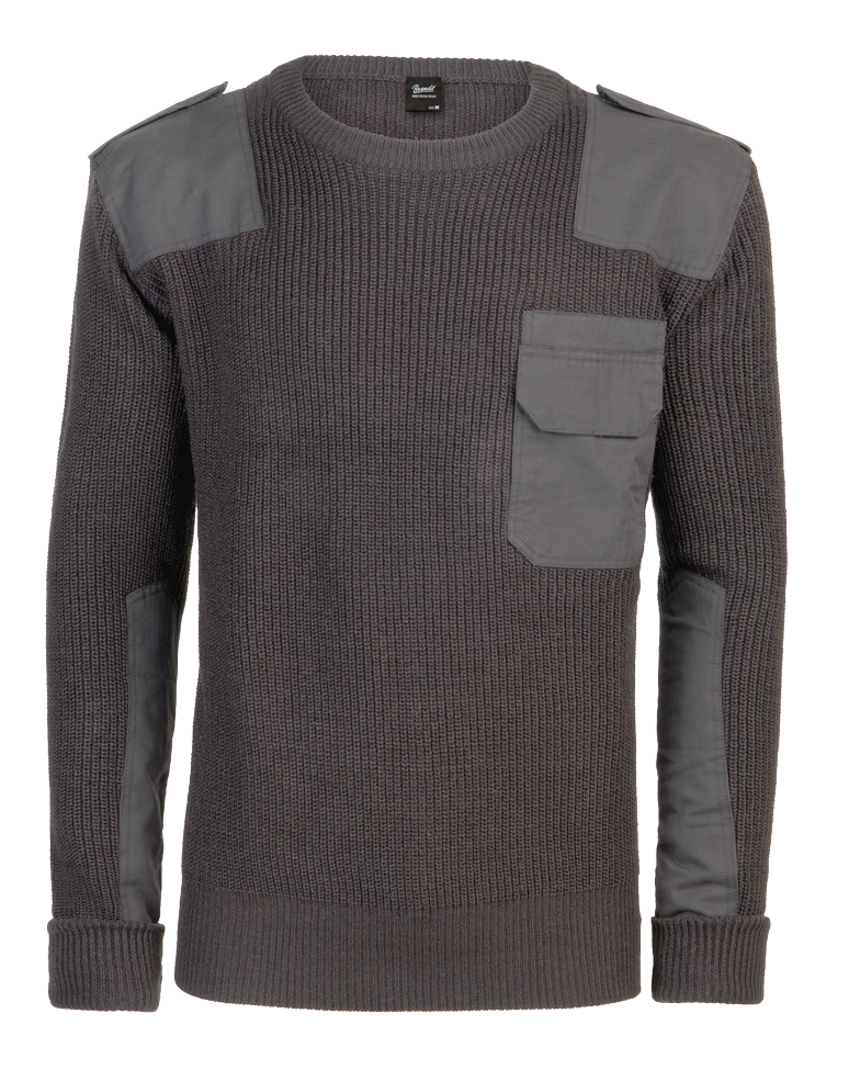 Pull Brandit BW en maille polyacrylique renforts coton épaules et coudes poche poitrine