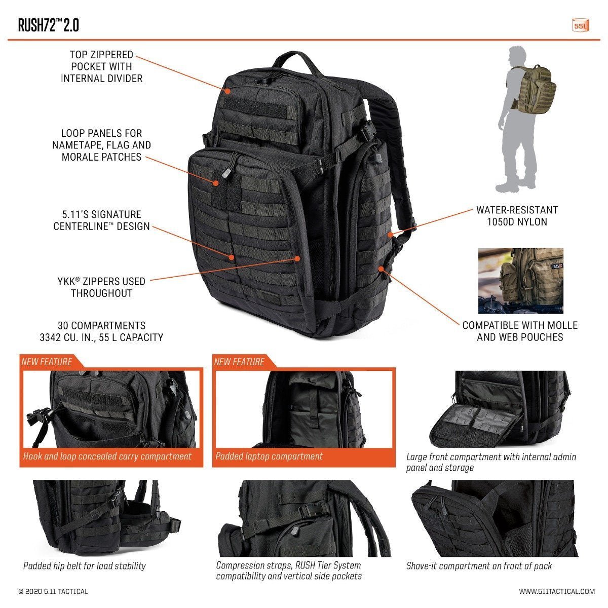 Sac à dos 5.11 Tactical Rush 72 2.0 Multicam 55 L