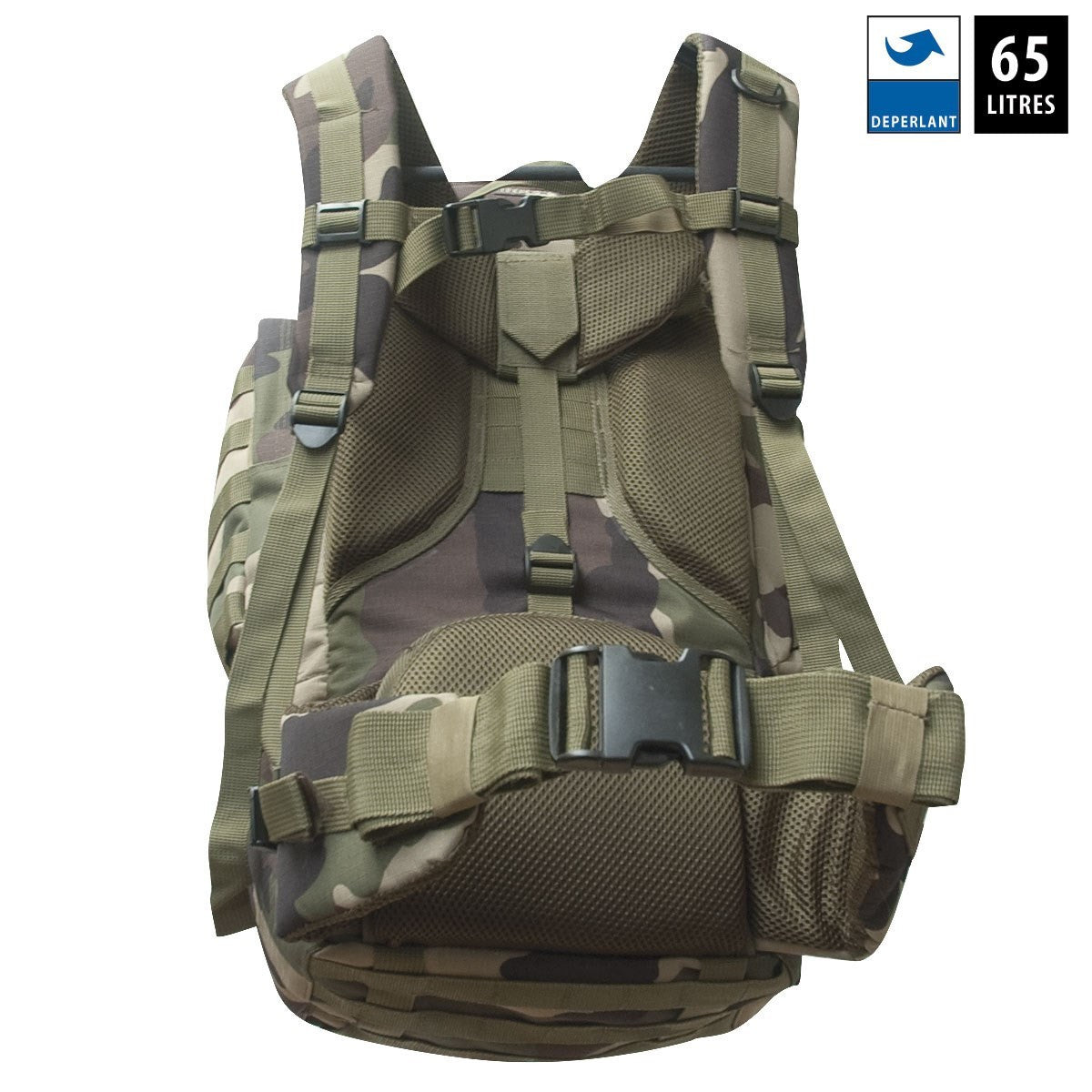 Sac à dos 65 litres en polyester Rip-Stop enduit PVC avec attaches MOLLE
