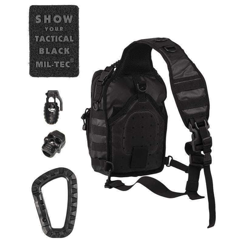 Sac à dos d'assaut mono-bretelle Mil-Tec 10 litres polyester enduit polyuréthane avec mousqueton ABS et patch amovible