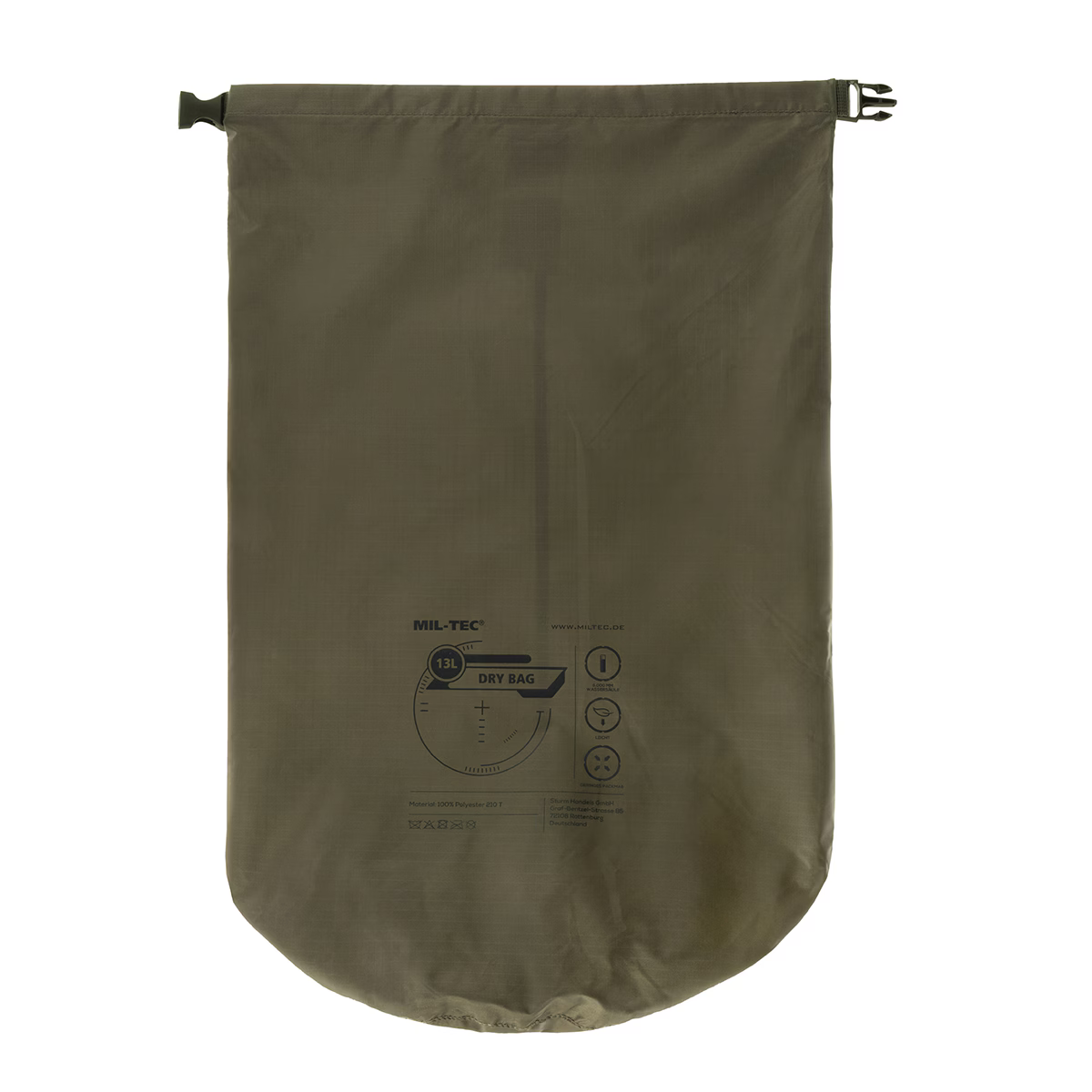 Sac étanche Mil-Tec Dry Bag 13L polyester 210T enduit PU 60 g colonne d'eau 5 000 mm