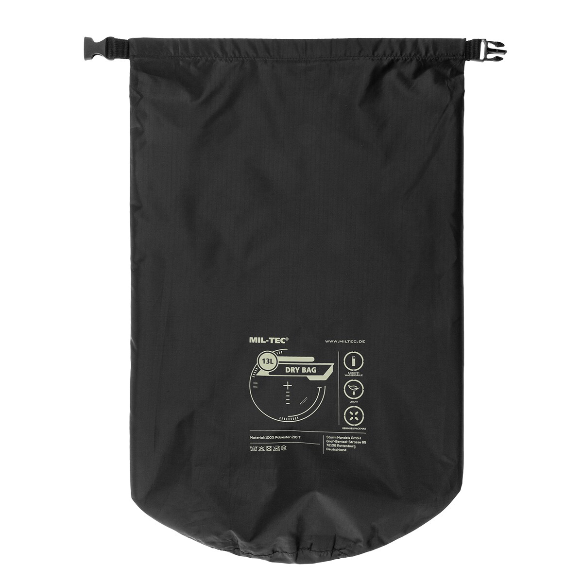 Sac étanche Mil-Tec Dry Bag 13L polyester 210T enduit PU 60 g colonne d'eau 5 000 mm