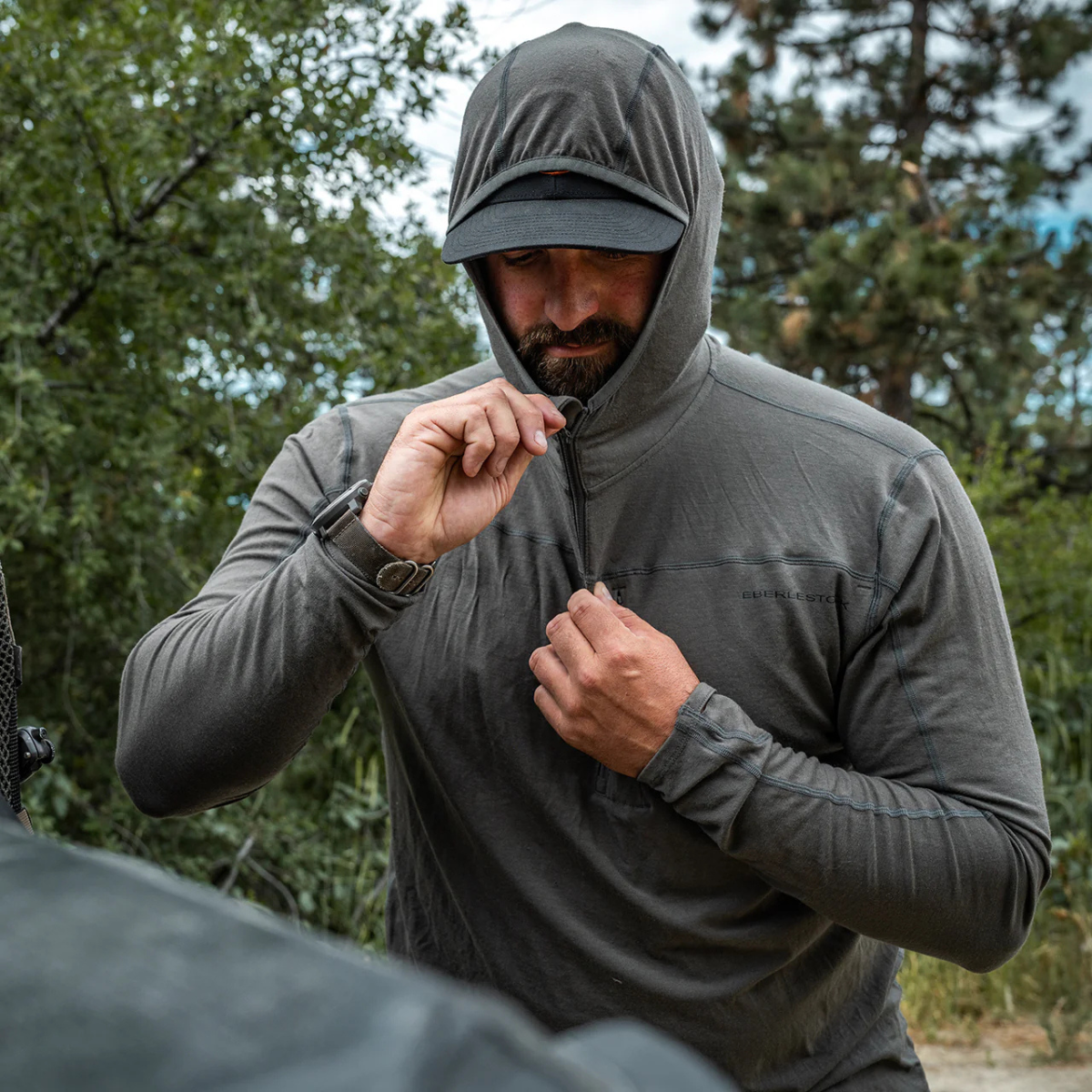 Sous-veste à capuche Eberlestock Lochsa Merino 300 g/m² en laine mérinos avec glissière 1/4