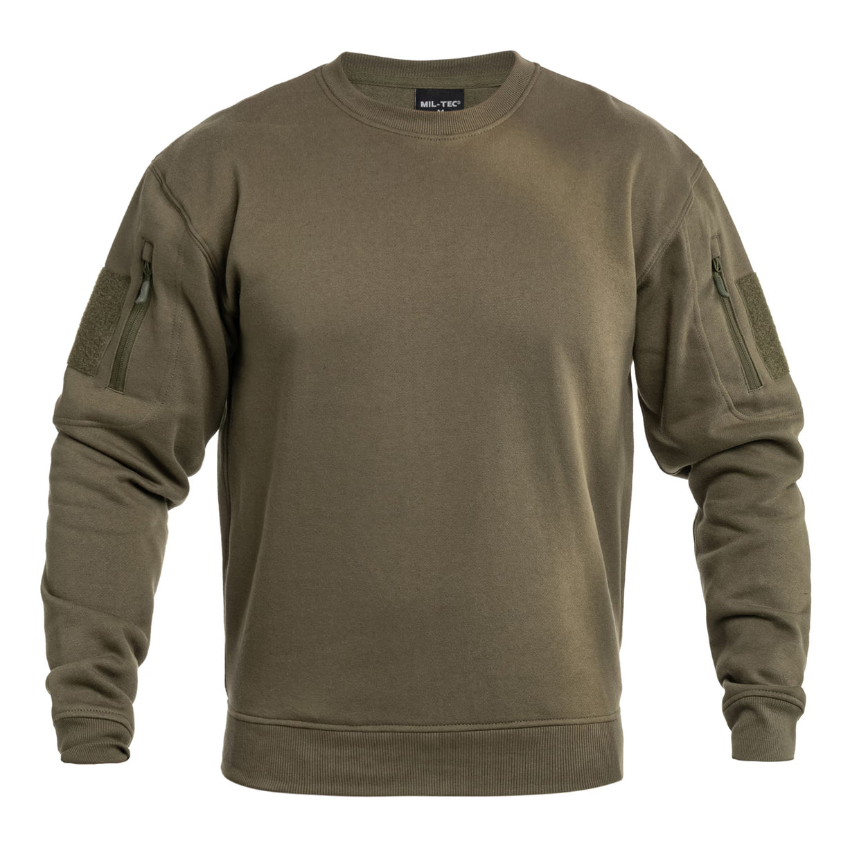 Sweat tactique Mil-Tec col rond en coton-polyester avec deux poches bras supérieur et passage écouteurs